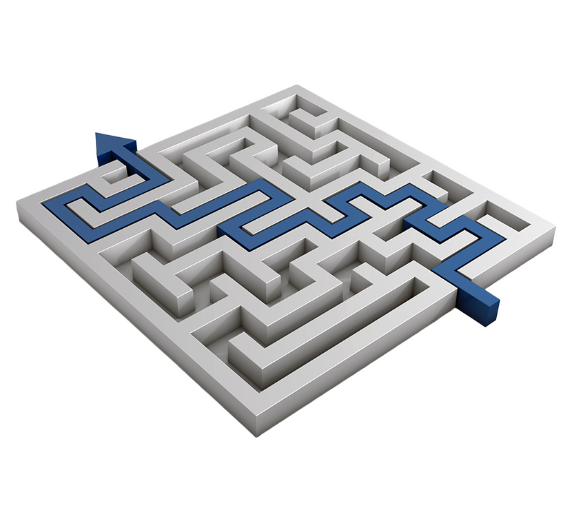 Labyrinth maze 3d arrow dark blue.